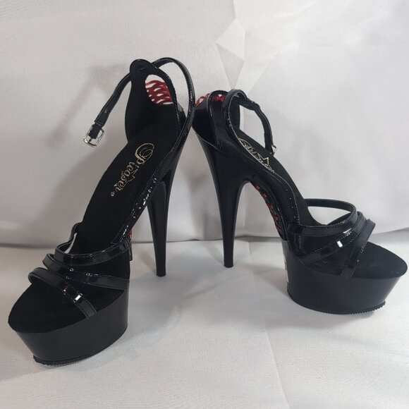 2 Pair Pleaser Heels 6 Delight 662 Corset Black Patent Mary Jane Dance Pole 6" - Picture 8 of 16